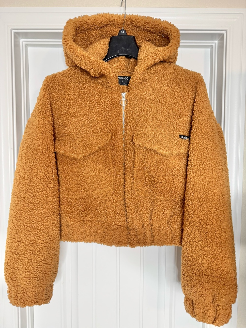 Hurley Kids Hooded Teddy Puffer Jacket in Camel Brown
